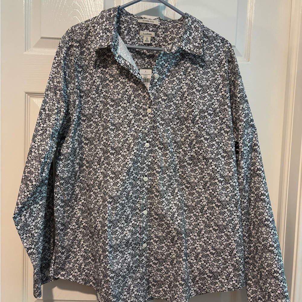 L.L. Bean Black and White Floral Shirt. NWT